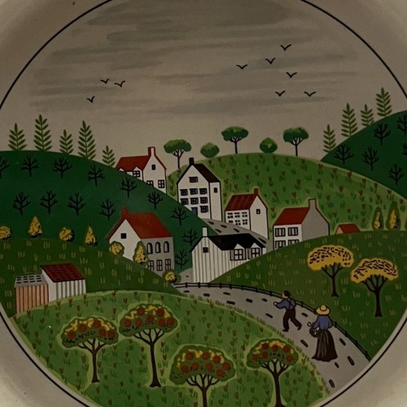 Vintage Newcor Stoneware Country Village 12" Round Platter Serving Plate - Picture 3 of 8